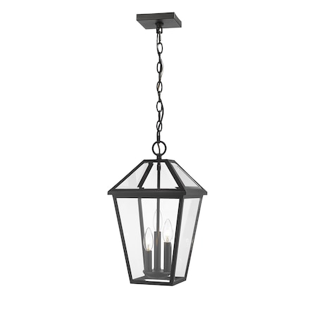Z-Lite Talbot 3 Light Outdoor Chain Mount Ceiling Fixture, Black & Clear Beveled 579CHB-BK